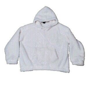 Athletic Works Womens Sz Medium Faux Sherpa Pullover Hoodie White Teddy